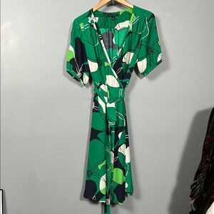 Banana Republic Silk Green & Black Midi Dress